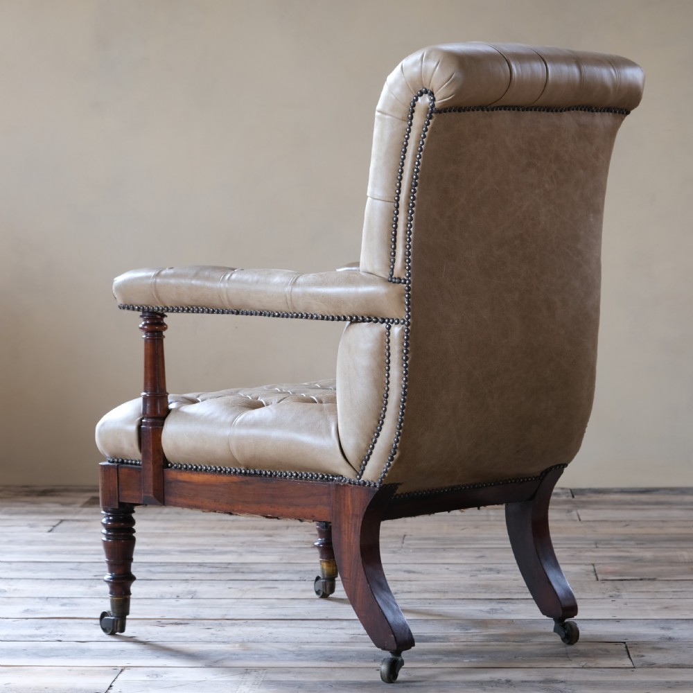 Antique 19th century mahogany and leather open armchair View VII