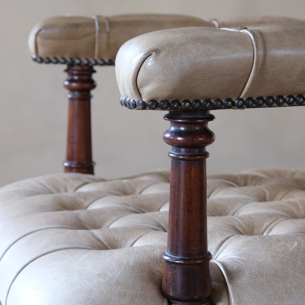 Antique 19th century mahogany and leather open armchair View X