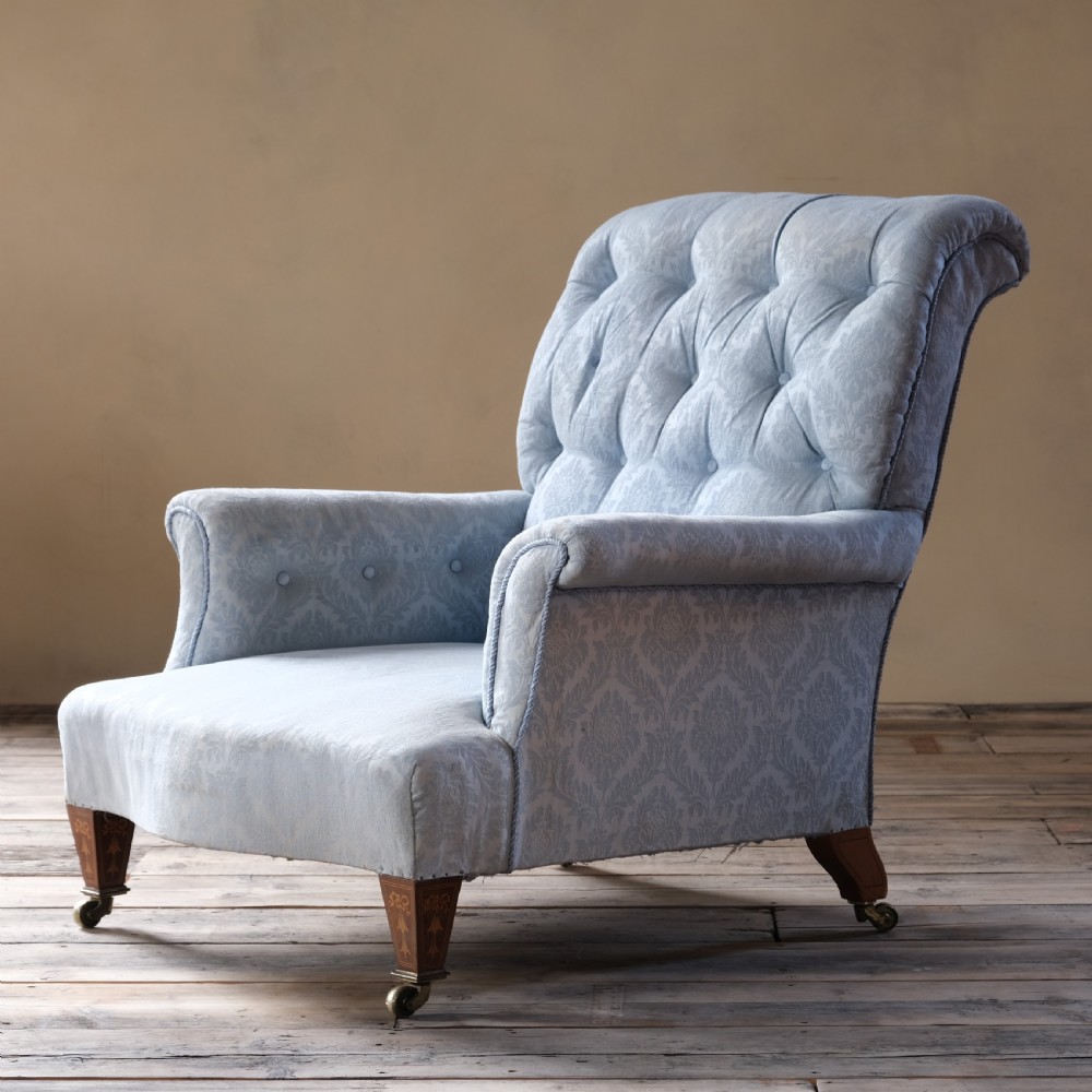 19th century deep seated armchair with marquetry legs View III