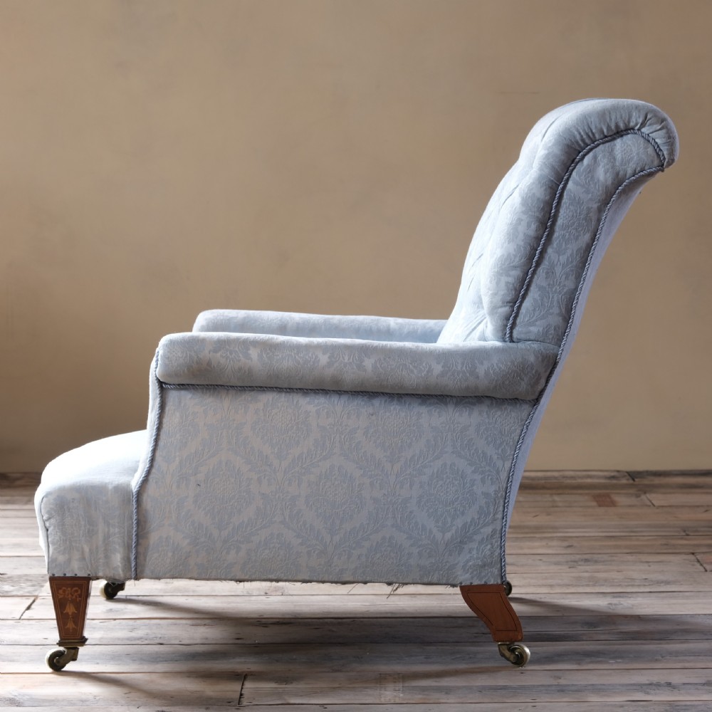 19th century deep seated armchair with marquetry legs View IV