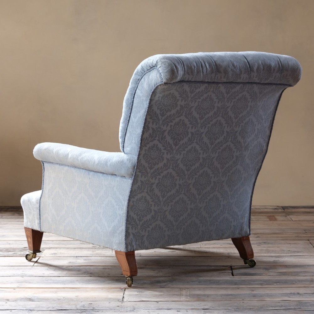 19th century deep seated armchair with marquetry legs View V