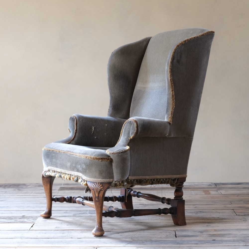 antique Queen Anne style wingback armchair c1900 View II