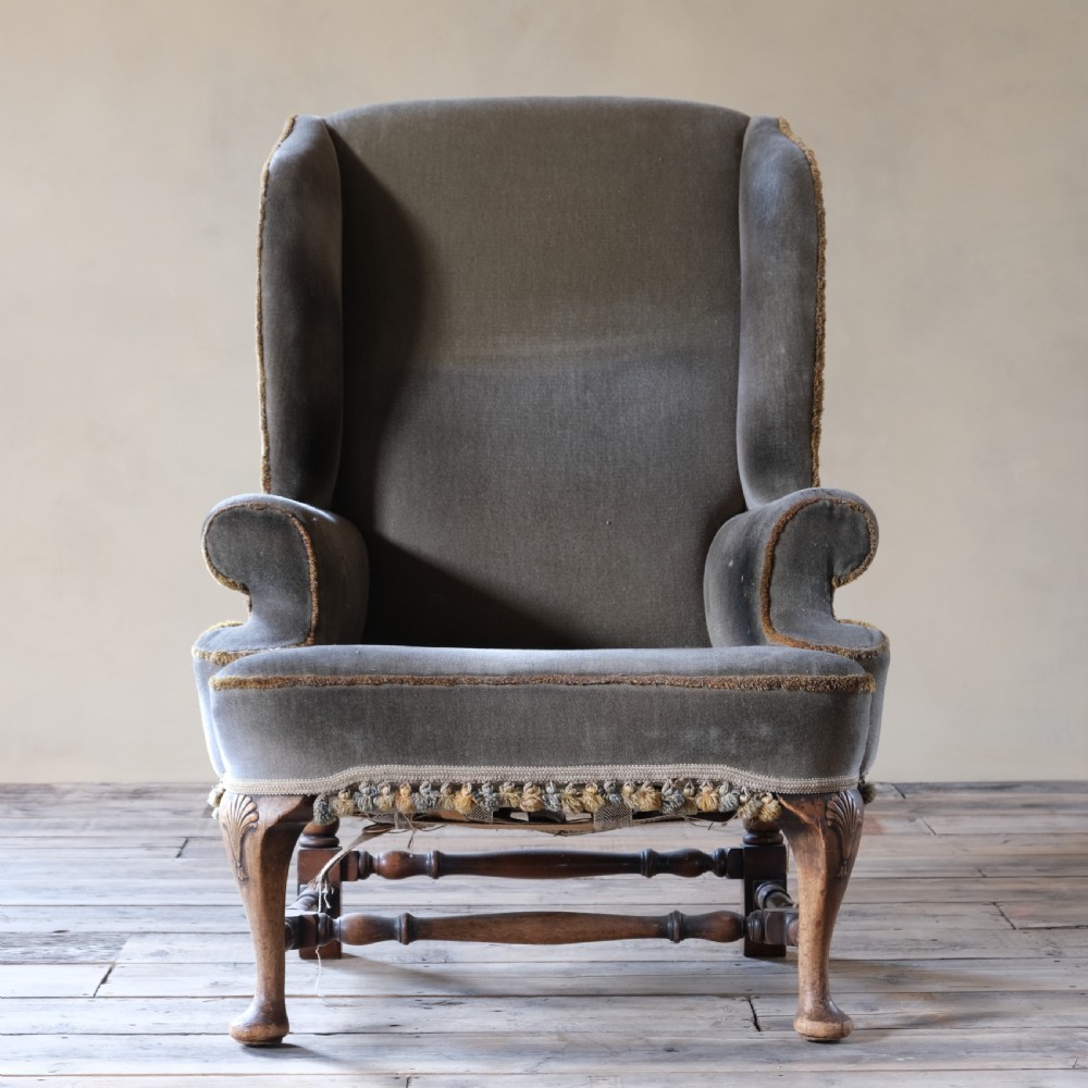 antique Queen Anne style wingback armchair c1900 View III
