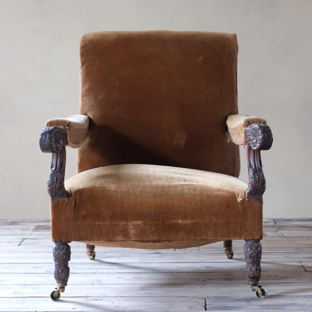 19th century carved oak open armchair View II