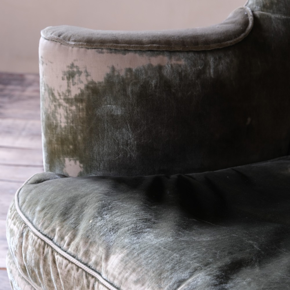 Late 19th century threadbare green velvet wingback armchair View VIII