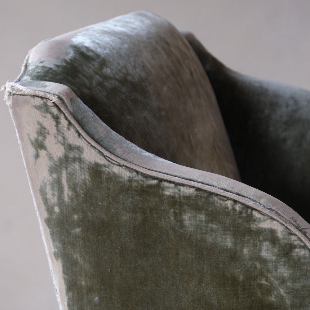 Late 19th century threadbare green velvet wingback armchair View XI