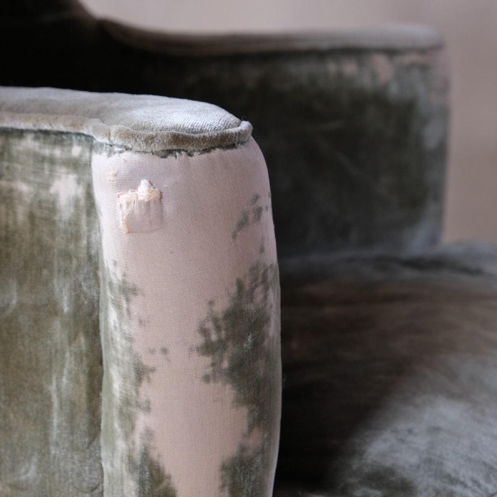 Late 19th century threadbare green velvet wingback armchair View XII