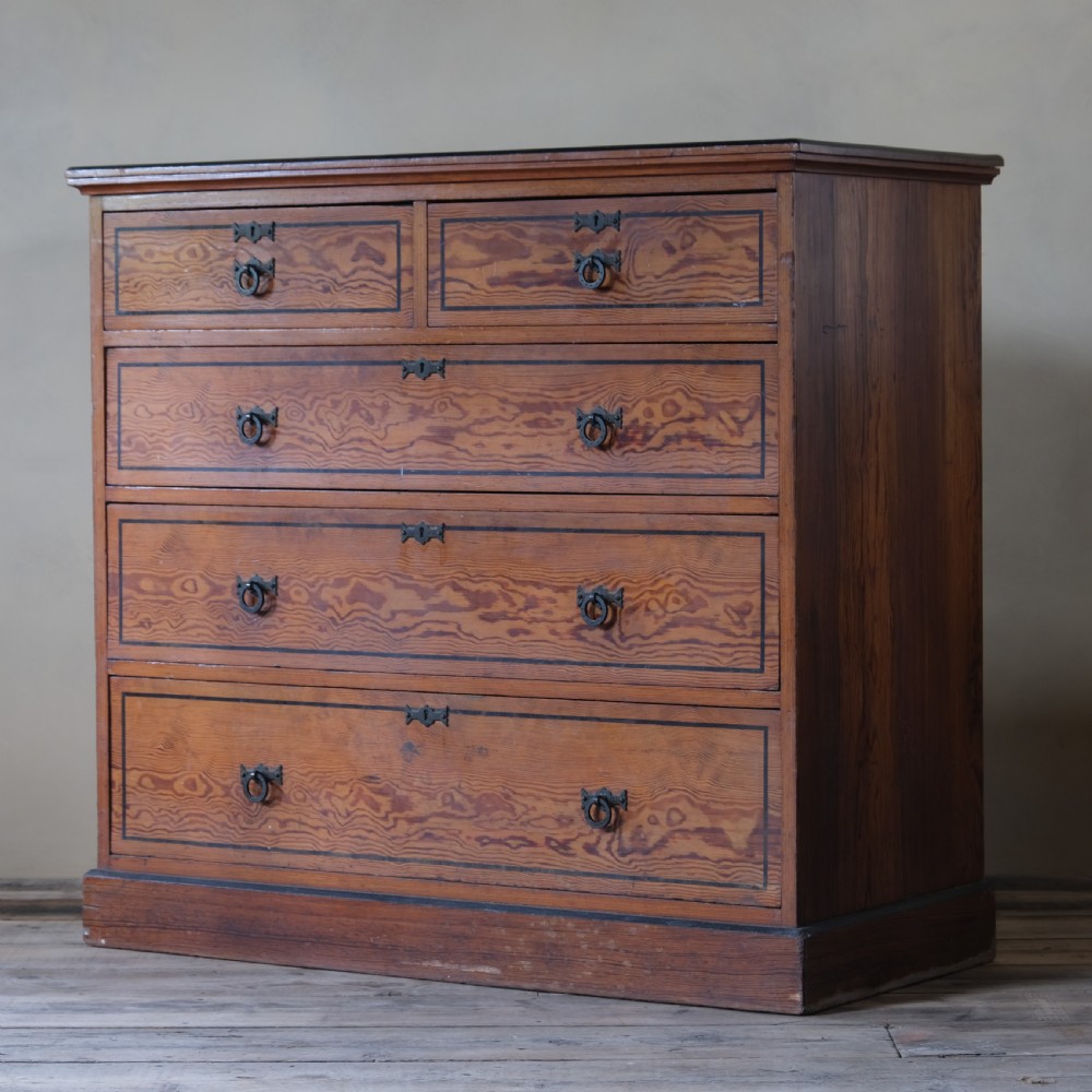 19th century Aesthetic movement pitch pine chest of drawers.