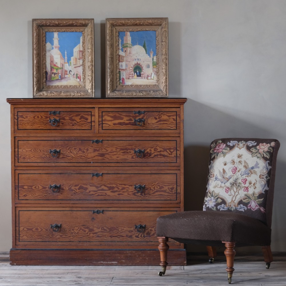 19th century Aesthetic movement pitch pine chest of drawers. View II