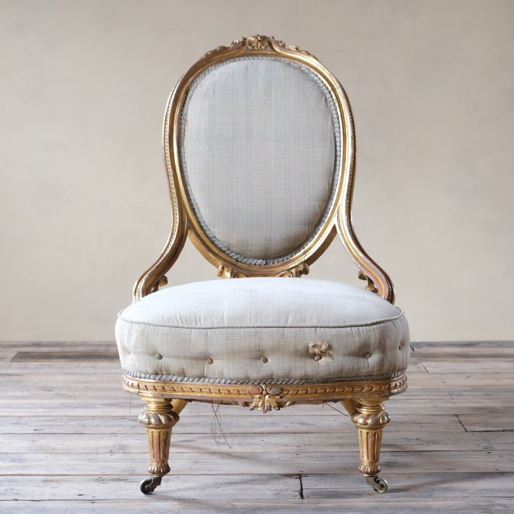 19th century Gilt wood balloon back slipper chair View II