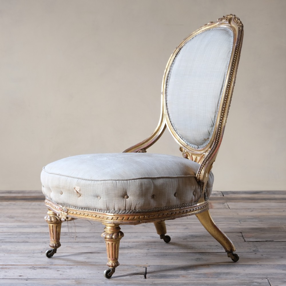 19th century Gilt wood balloon back slipper chair View III