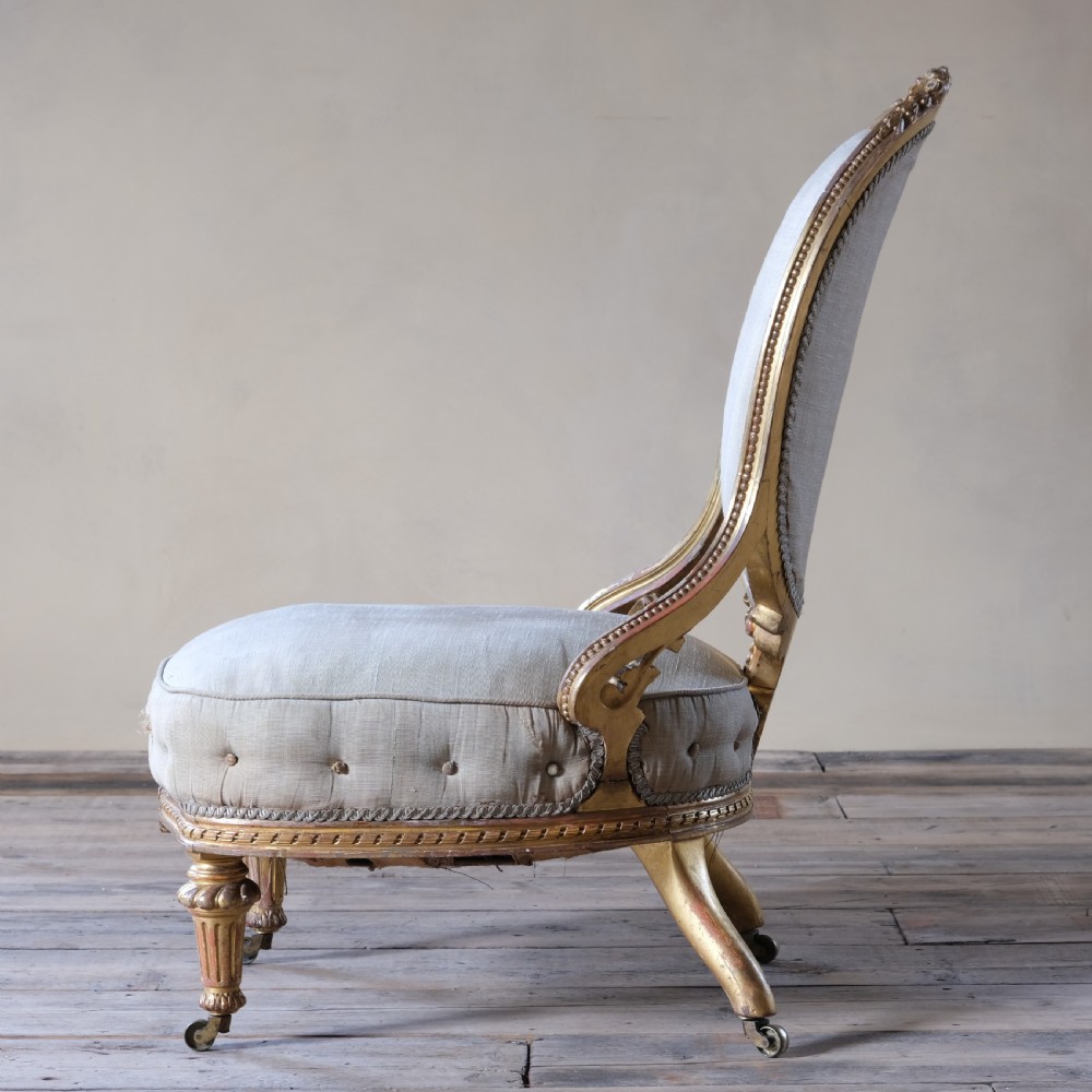 19th century Gilt wood balloon back slipper chair View IV