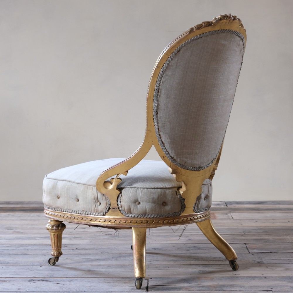 19th century Gilt wood balloon back slipper chair View V
