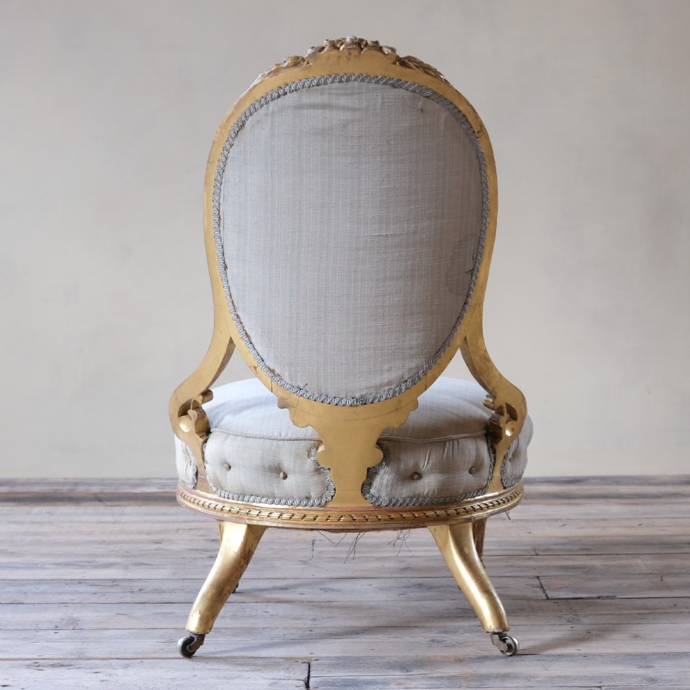 19th century Gilt wood balloon back slipper chair View VI