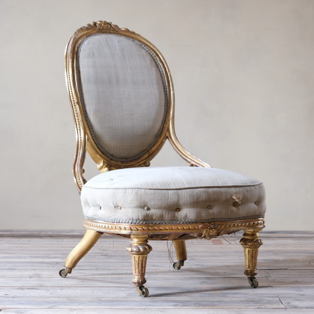 19th century Gilt wood balloon back slipper chair View VII