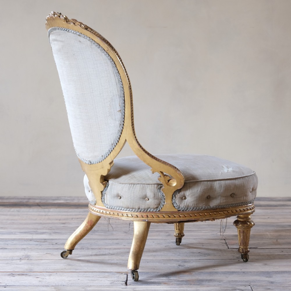19th century Gilt wood balloon back slipper chair View VIII