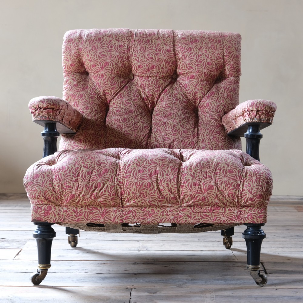 19th century Open armchair by Mellier & Co in its original ticking View II