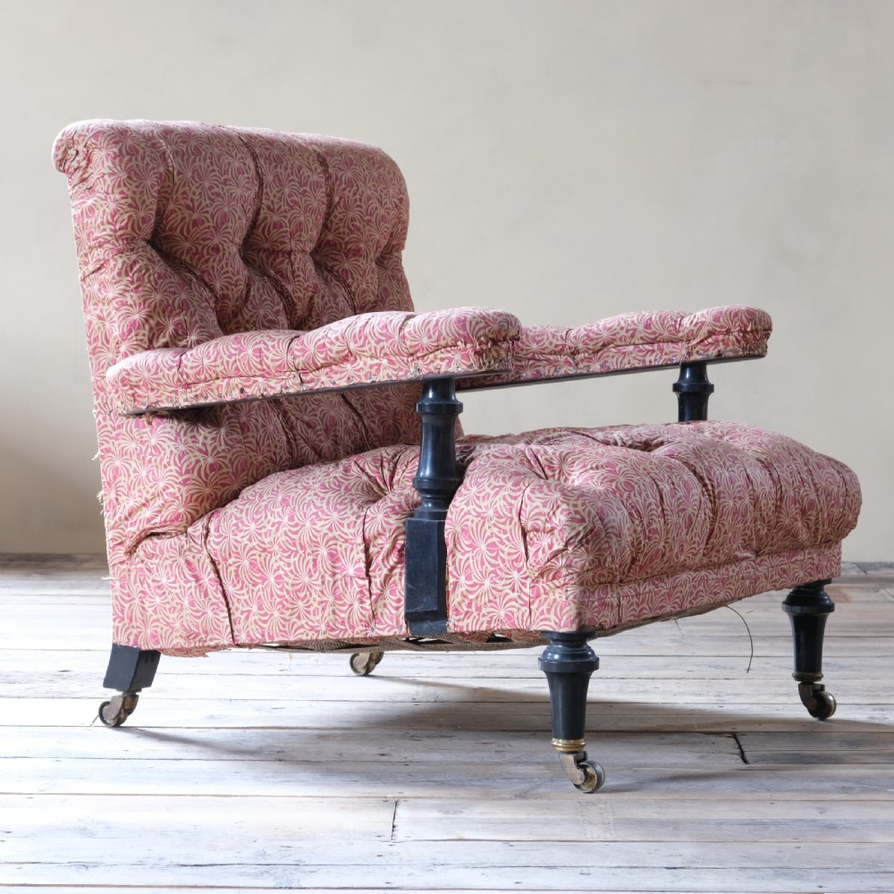19th century Open armchair by Mellier & Co in its original ticking View III