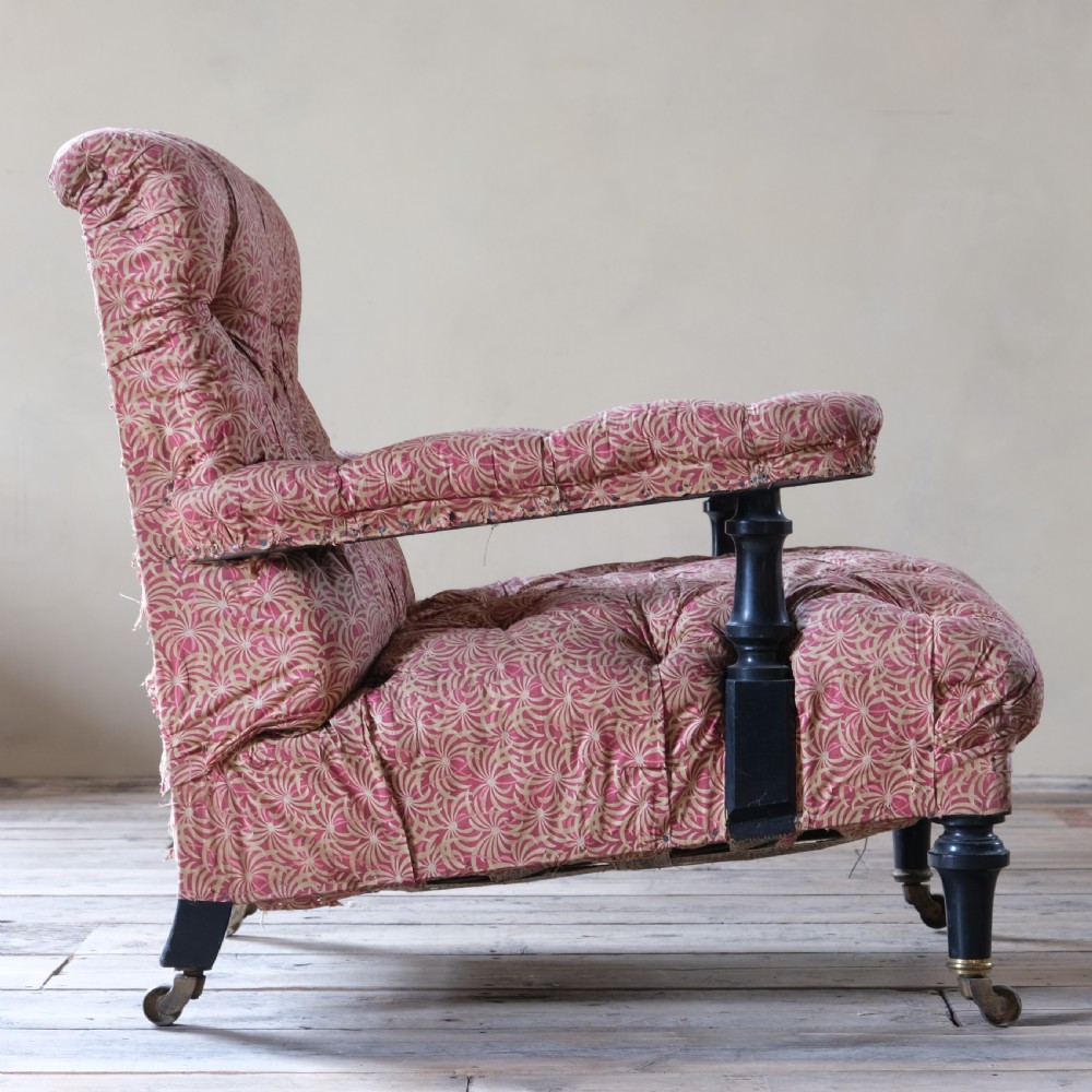 19th century Open armchair by Mellier & Co in its original ticking View IV
