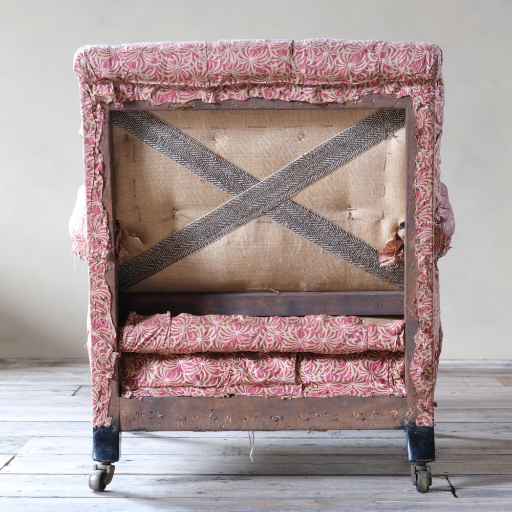 19th century Open armchair by Mellier & Co in its original ticking View VI