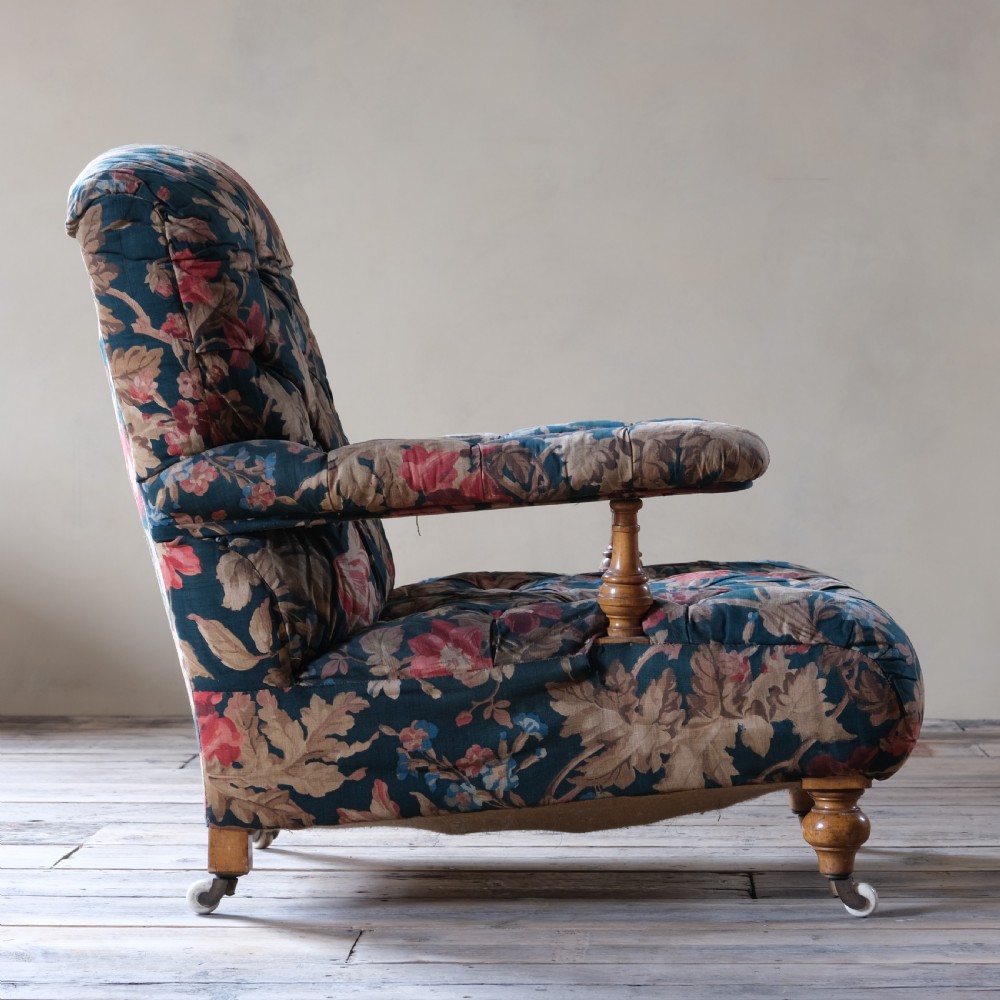A 19th century Howard style open armchair in original floral fabric View IV