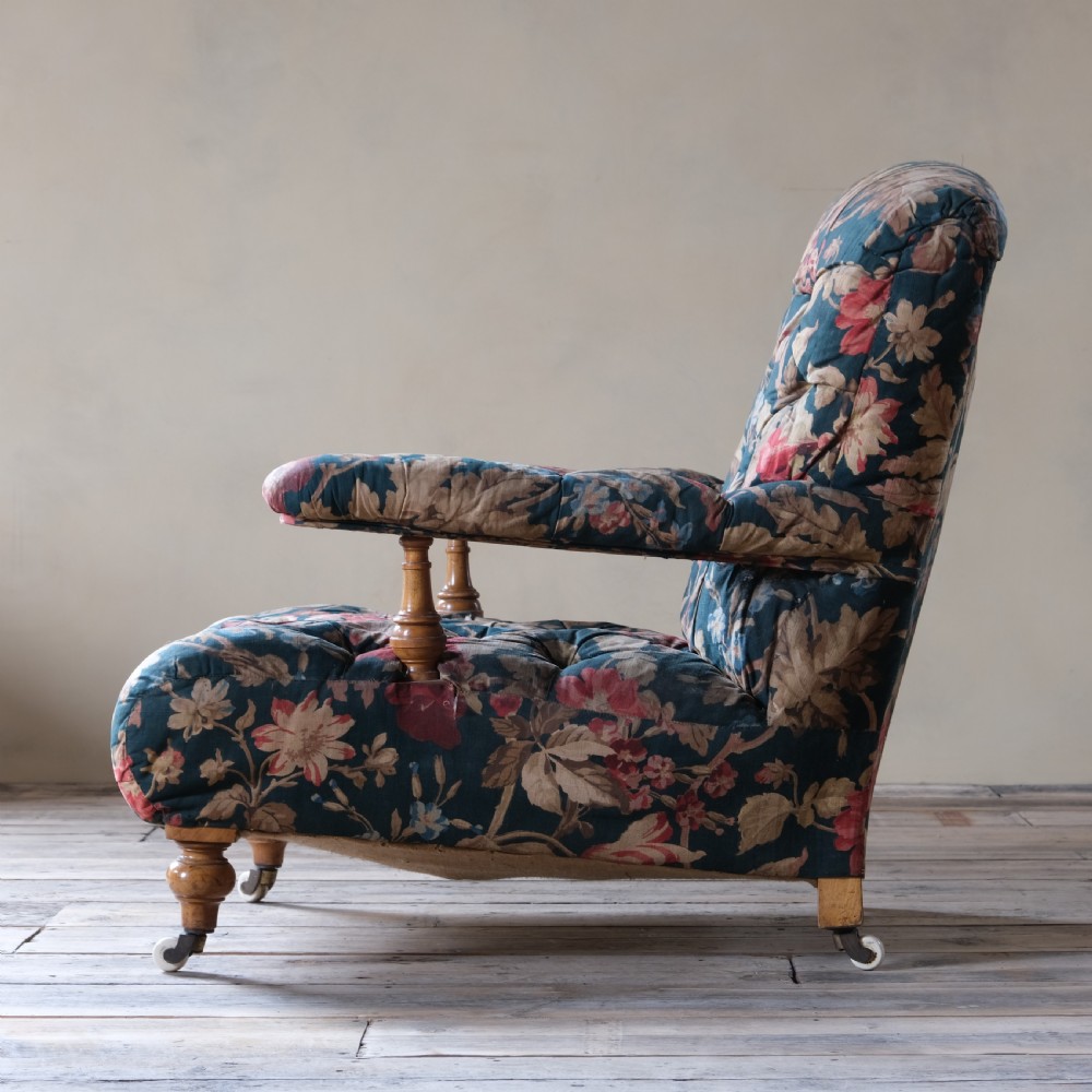 A 19th century Howard style open armchair in original floral fabric View VIII