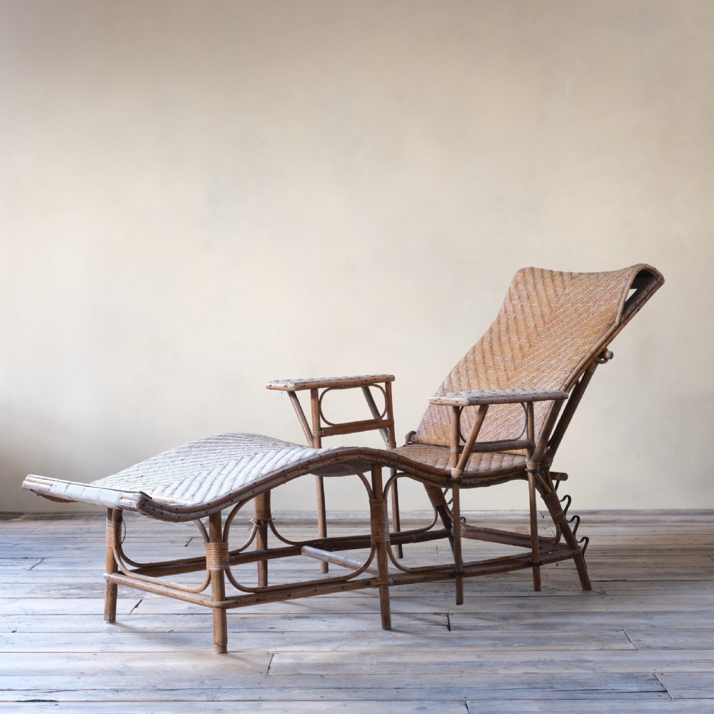 Antique French rattan lounger chaise lounge  View II