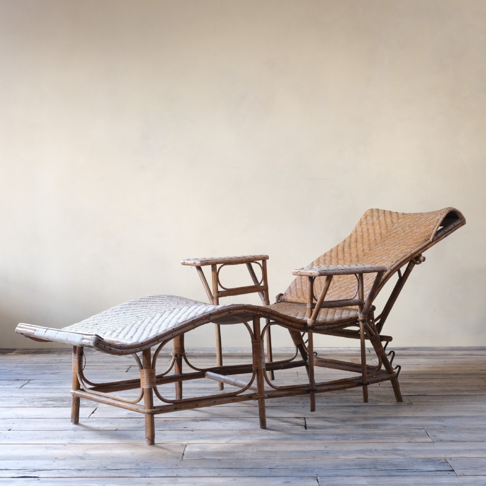 Antique French rattan lounger chaise lounge  View III