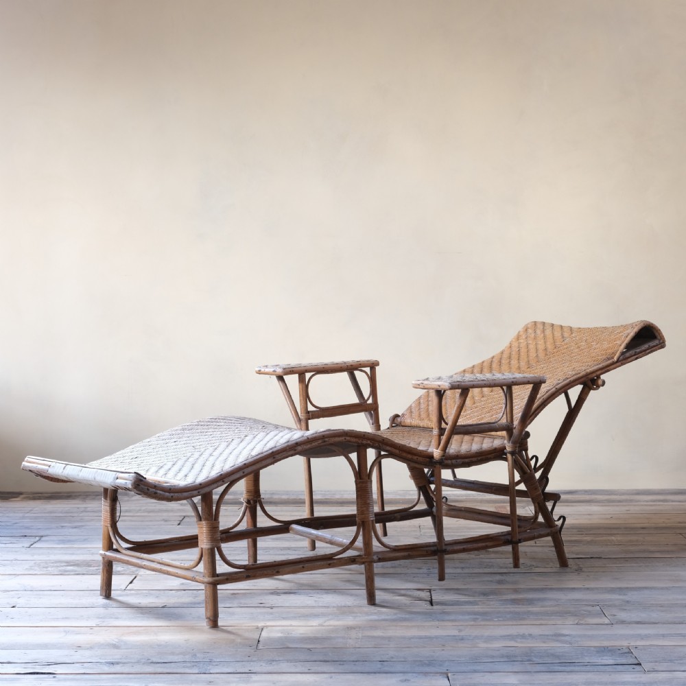 Antique French rattan lounger chaise lounge  View IV