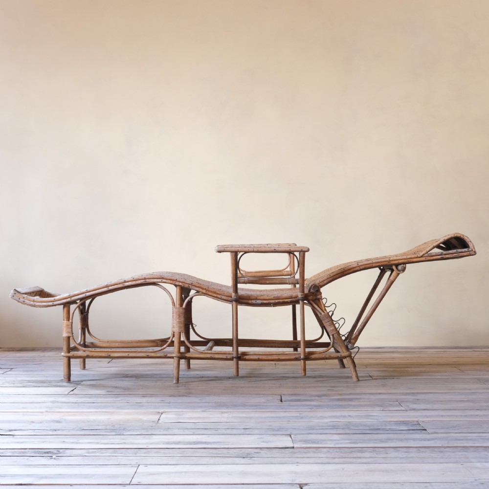 Antique French rattan lounger chaise lounge  View VI