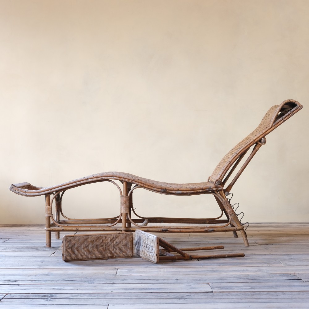 Antique French rattan lounger chaise lounge  View VII