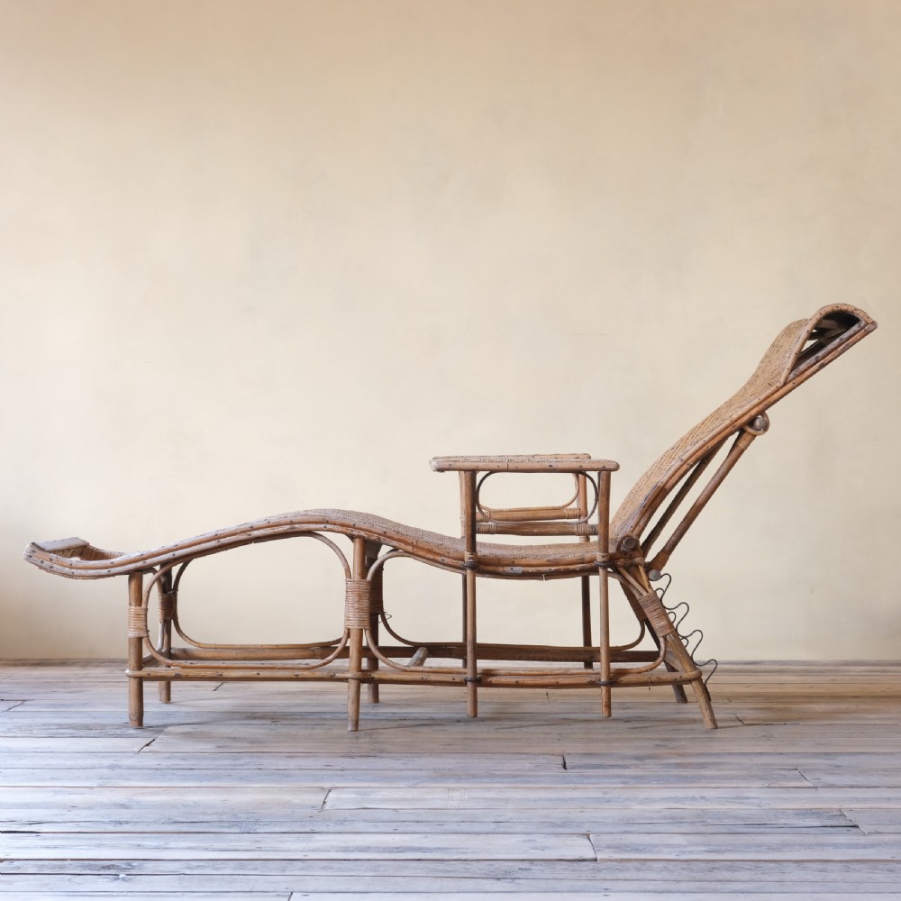 Antique French rattan lounger chaise lounge  View VIII