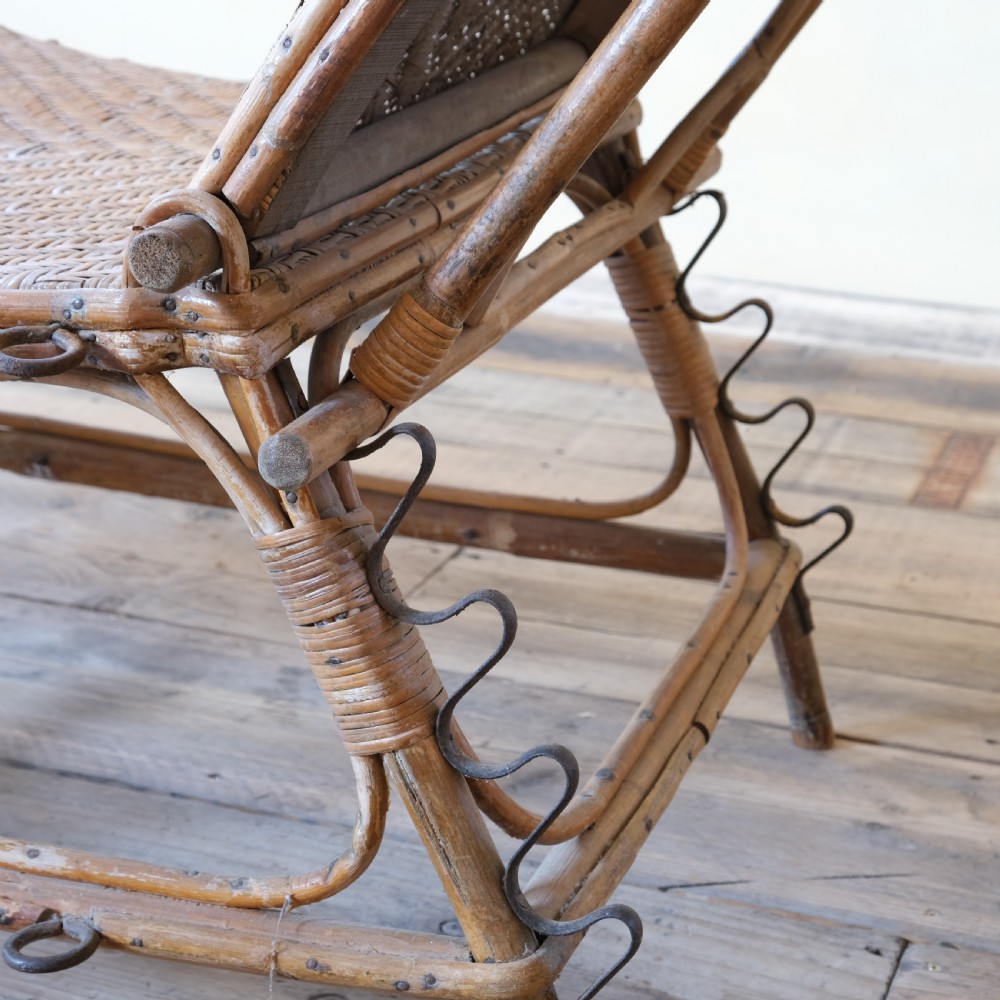 Antique French rattan lounger chaise lounge  View IX