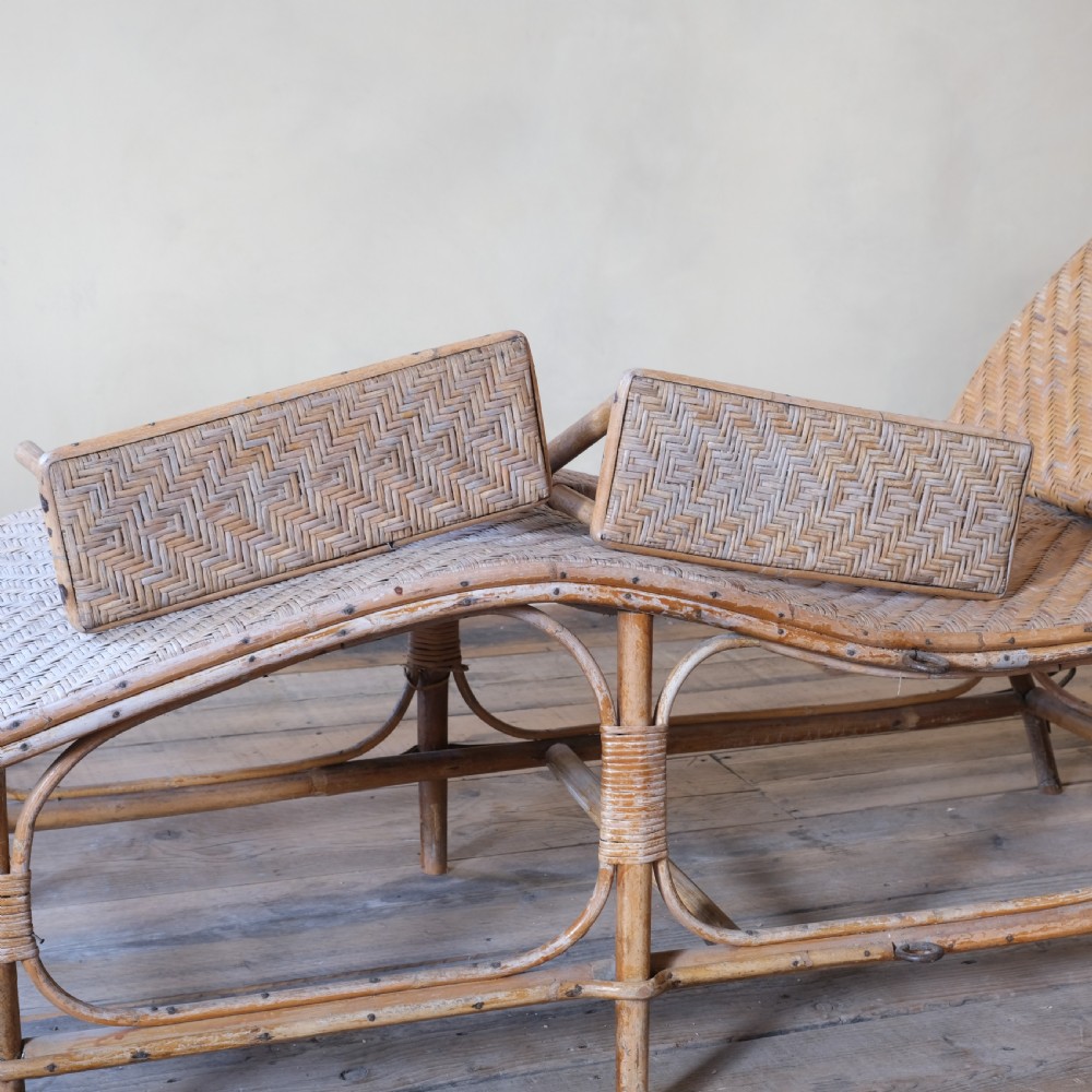 Antique French rattan lounger chaise lounge  View XI