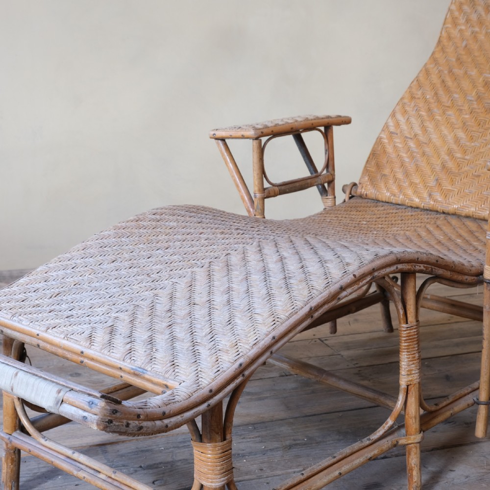 Antique French rattan lounger chaise lounge  View XII