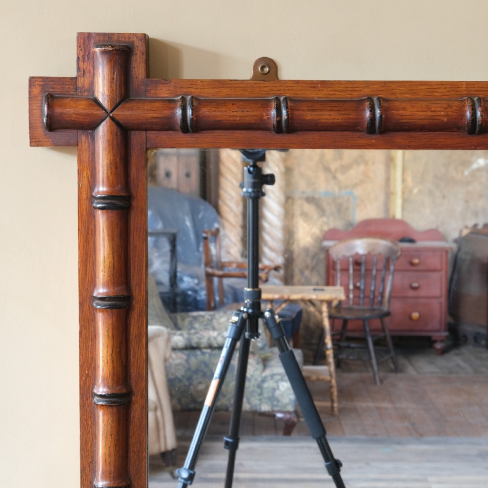 Large oak faux bamboo mirror View III