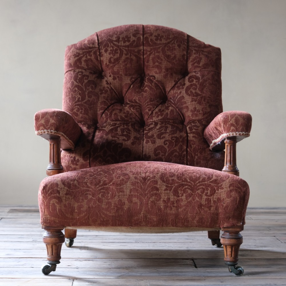 19th century walnut open armchair attributed to Holland and sons View II
