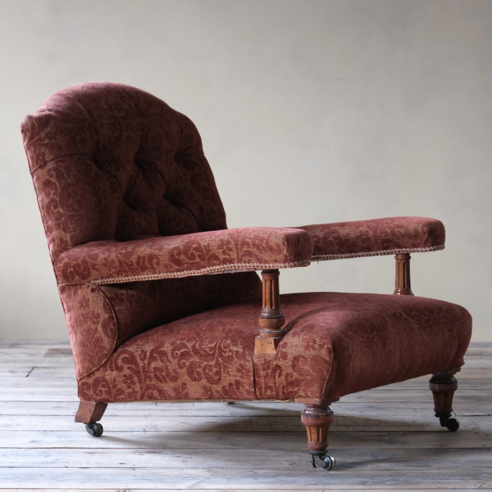 19th century walnut open armchair attributed to Holland and sons View III