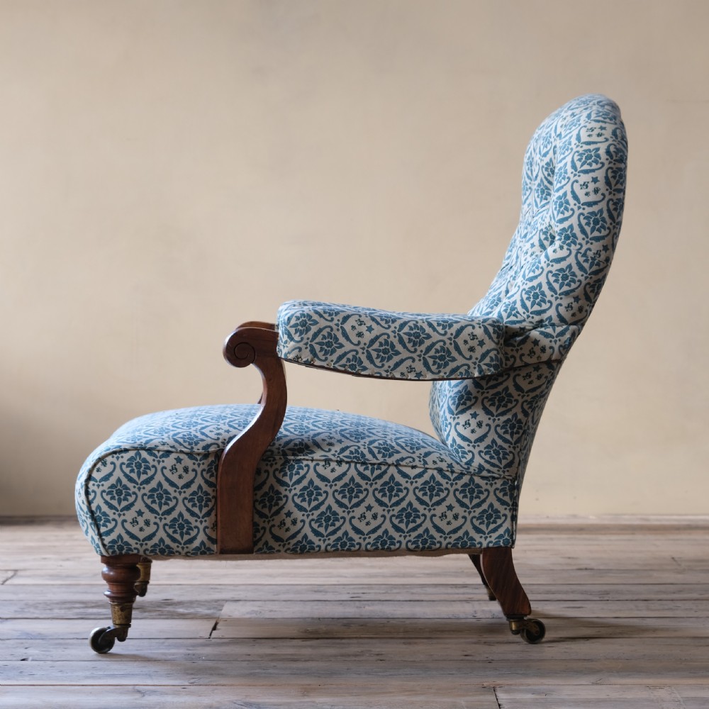 19th century Howard and sons open arm slipper chair c1860 View IV