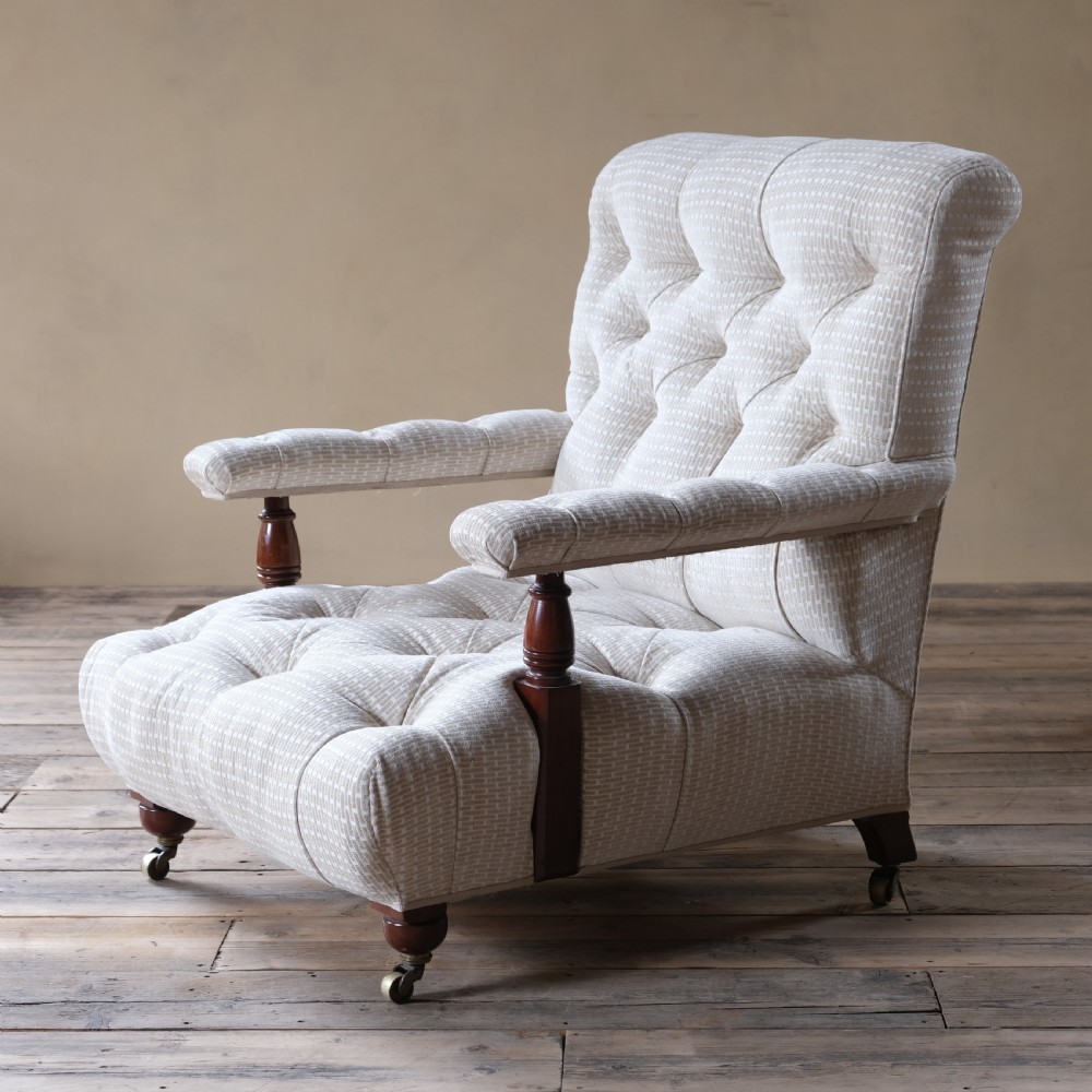 A pair of 19th century fully buttoned open armchairs View VI