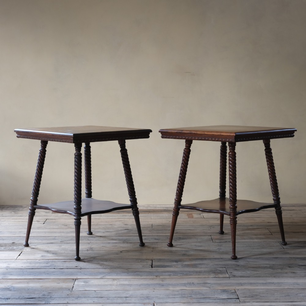 Pair of oak two tier occasional side table