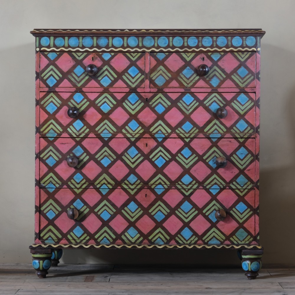 19th century pained pine chest of drawers View II