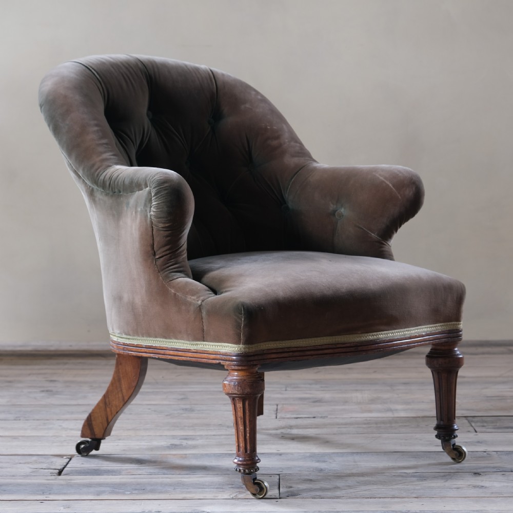 19th century Holland and sons armchair in green velvet