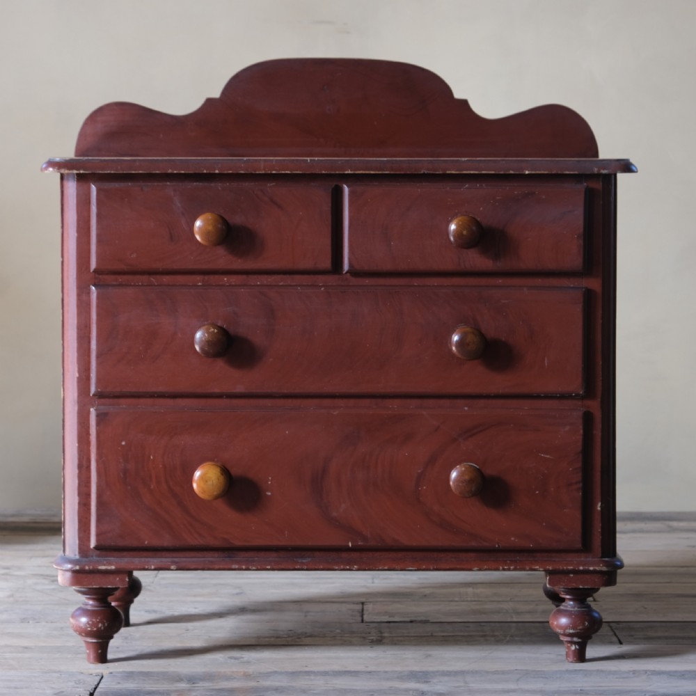 Antique painted pine drawers in original faux mahogany grained paint