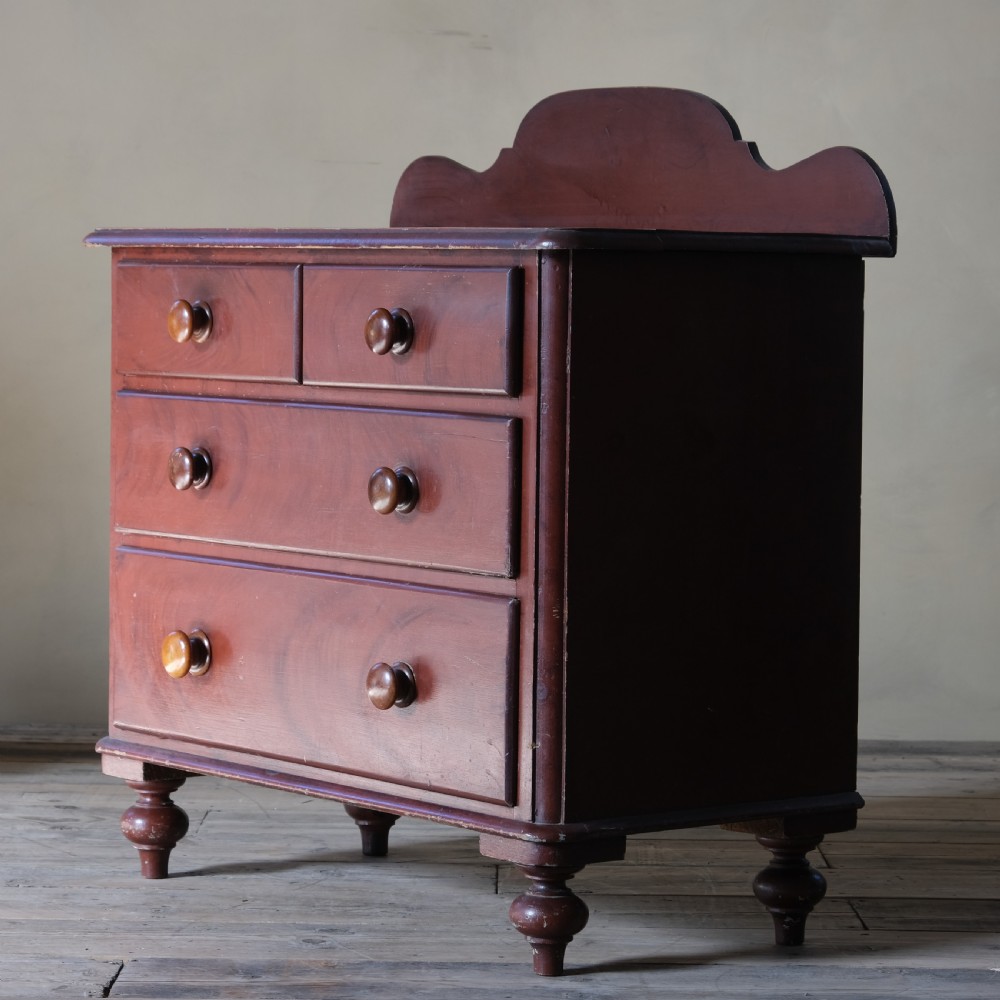 Antique painted pine drawers in original faux mahogany grained paint View II