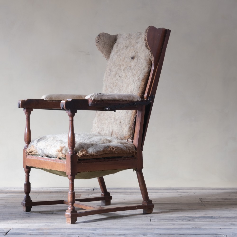 19th century French walnut reclining wingback armchair View III