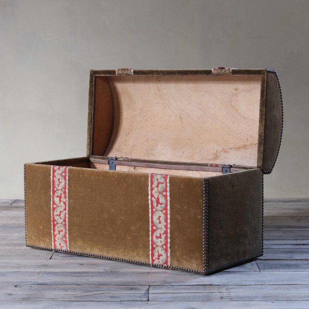 Velvet covered pine domed top blanket box View II