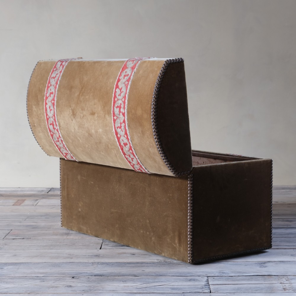 Velvet covered pine domed top blanket box View III