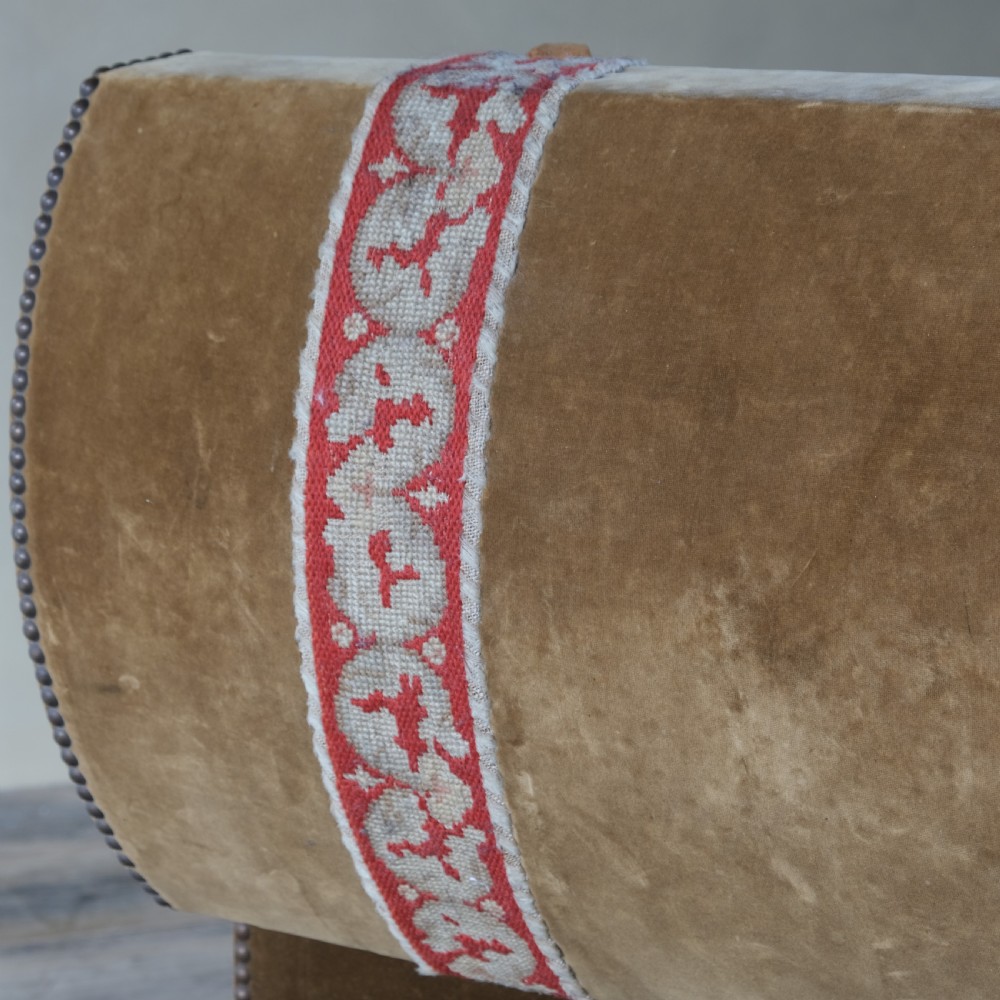 Velvet covered pine domed top blanket box View IV