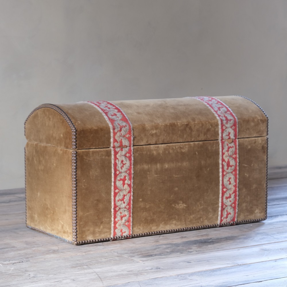 Velvet covered pine domed top blanket box View VIII